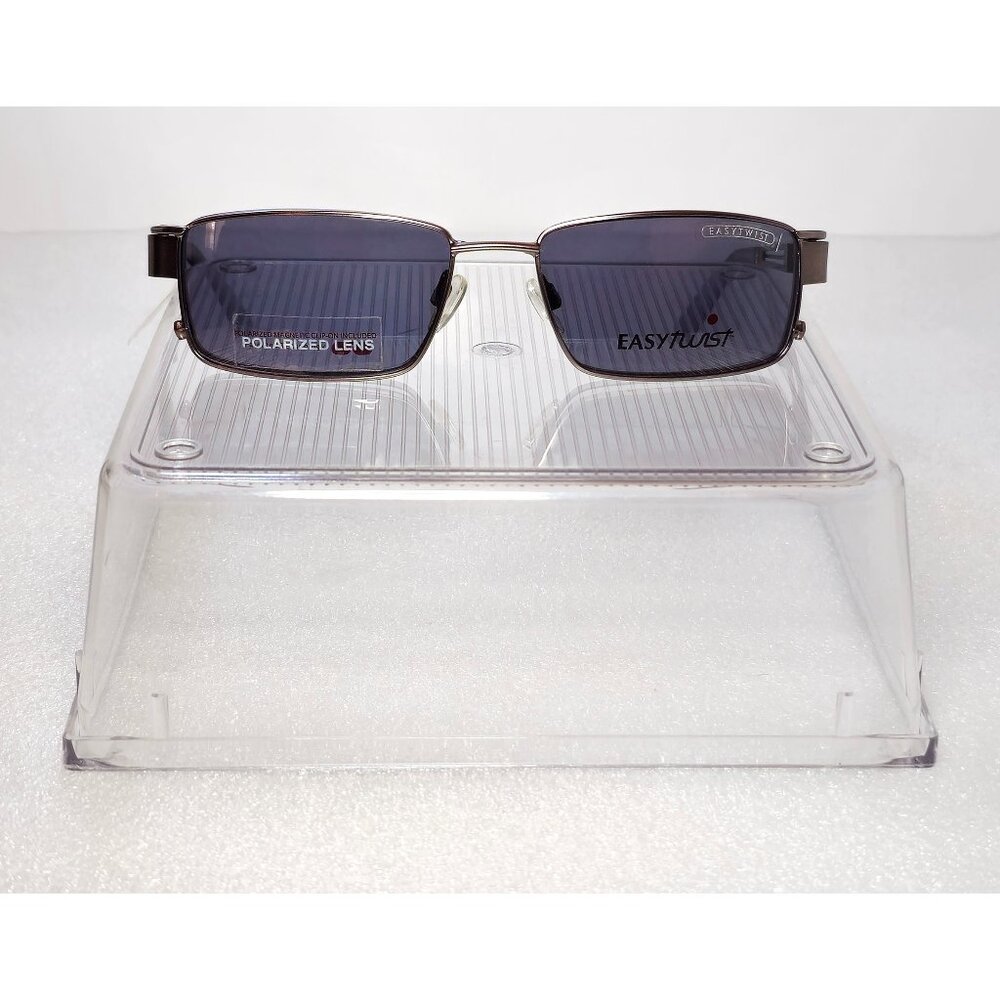 Rectangular Silver Metal Full Rim EasyTwist Polarized Clip-on Glasses 51-16-135 - Picture 5 of 13